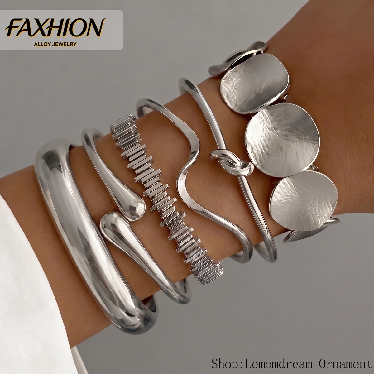 6pcs Vintage Minimalist Bangle Set — Geometric Stackable Bangles